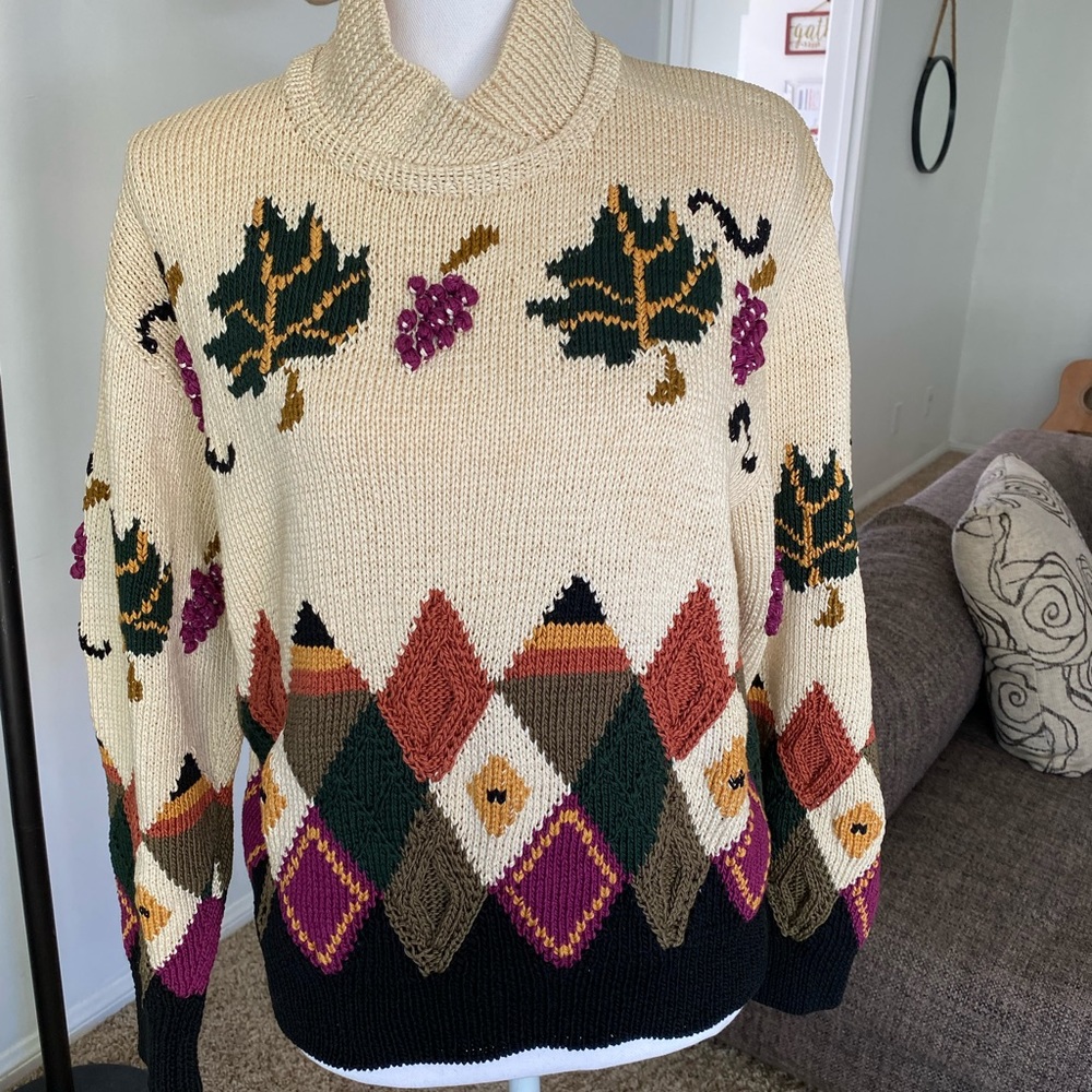 Vtg 1989 Berek by Marta D Hand Knitted Sweater